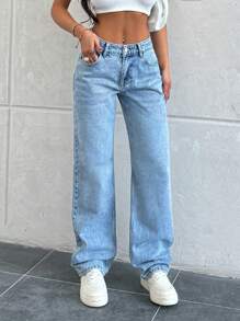 RueChic WOMEN DENIM MID WASH WIDE LEG - Medium Wash - View 3