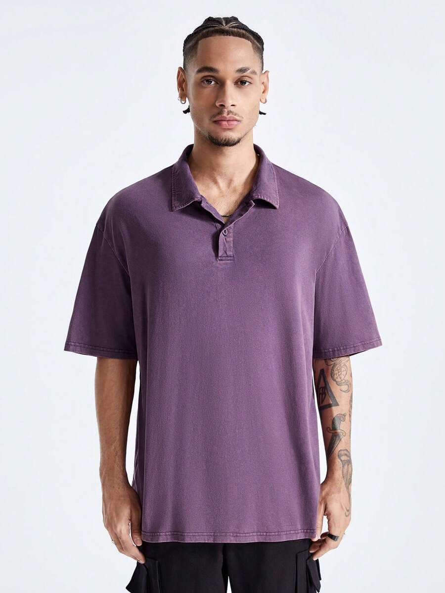 Manfinity NXTstreet Men's Oversized Snowflake Knitted Polo Shirt, Short Sleeve, Ideal For Summer - Grey - View 1