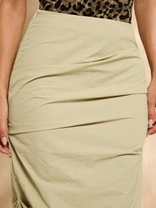 Glamine Women's Fashionable Ruched High Slit Skirt Fall Cloth For Women - Apricot - View 7