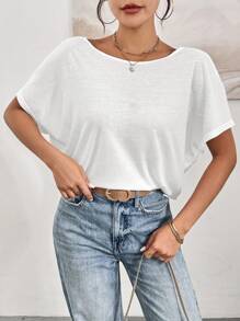 SHEIN Essnce Women's Summer Casual Backless Twisted Knot T-Shirt - White - View 2