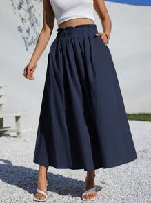 Siren Gaze Summer Women Clothes Casual  A-Line Linen Midi Skirt For Summer Fits Beach High Waist Baggy Winter