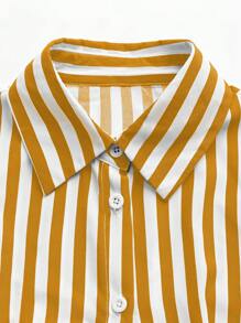 SHEIN Slayr 女士休閒條紋長袖夏季襯衫連衣裙 - 黃色 - 查看 6