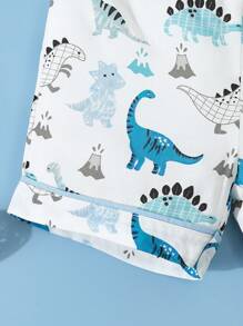 SHEIN Baby Boys' Simple Dinosaur Print Shorts And Short Sleeve Casual 2-Piece Pajama Set - White - View 7