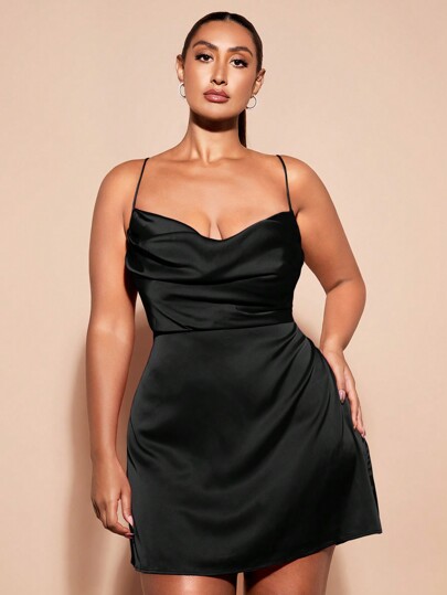 SHEIN BAE Vestido mini de satén con diseño de tirantes con lazo y espalda descubierta, vestidos de cumpleaños para mujeres