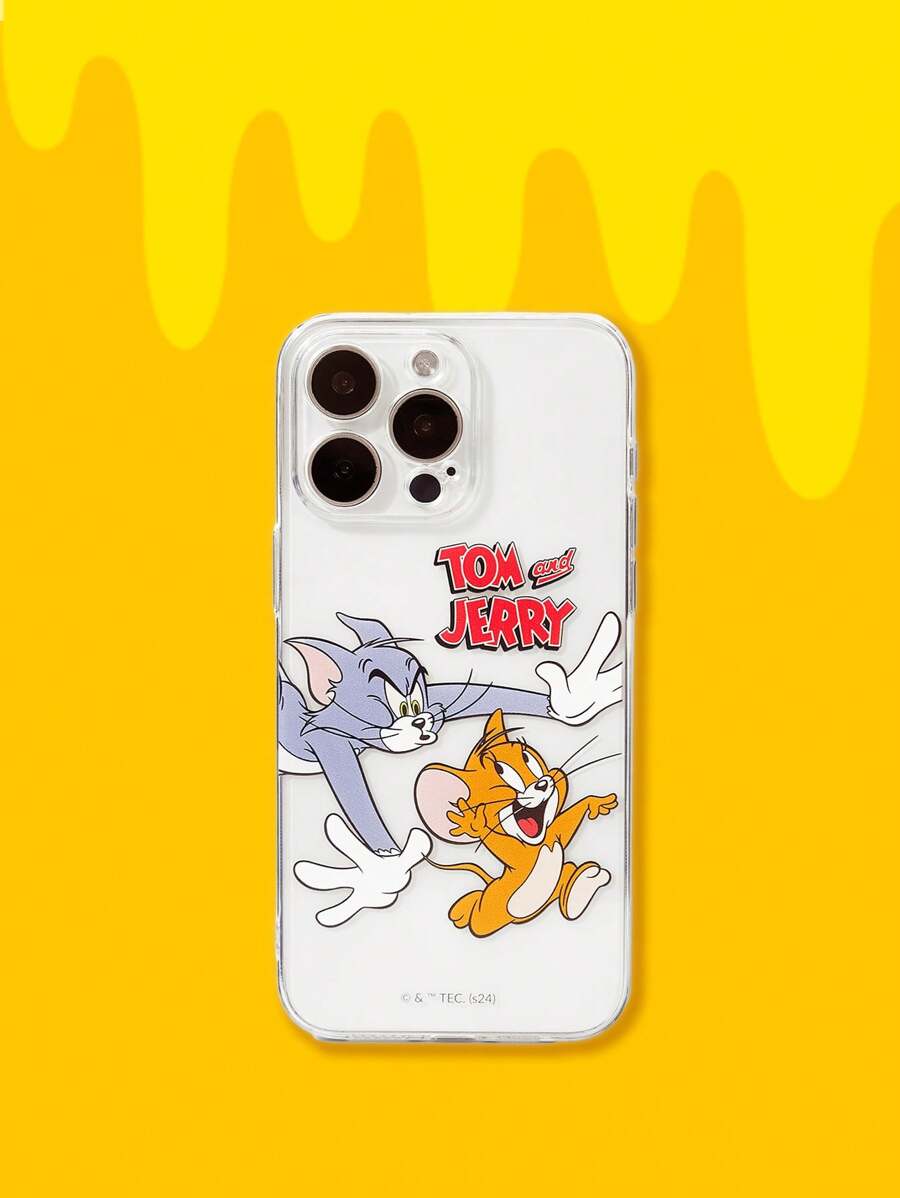 TOM & JERRY X SHEIN Funda de teléfono transparente impresa con dibujos animados y letras