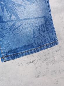 Tween Boy Personalized Street-Style Loose Fit Cartoon Printed Casual & Comfortable Jeans - Medium Wash - View 4