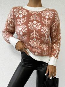 EURMUSE Floral Pattern Drop Shoulder Sweater - Multicolor - View 3