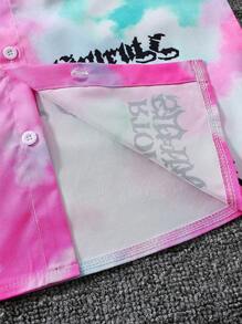 SHEIN 少女塗鴉印花襯衫與領帶 - 粉色 - 查看 6