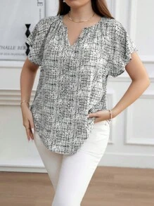 SHEIN Clasi Áo sơ mi ngắn tay in họa tiết thời trang dành cho nữ cỡ lớn - trắng - Xem 4