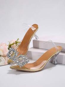 Sandalias transparentes para mujer con tacones finos, nuevo estilo de verano, tacones altos con cristales de piedras preciosas tipo celebridad de Internet con elegancia divina - Dorado - Ver 6