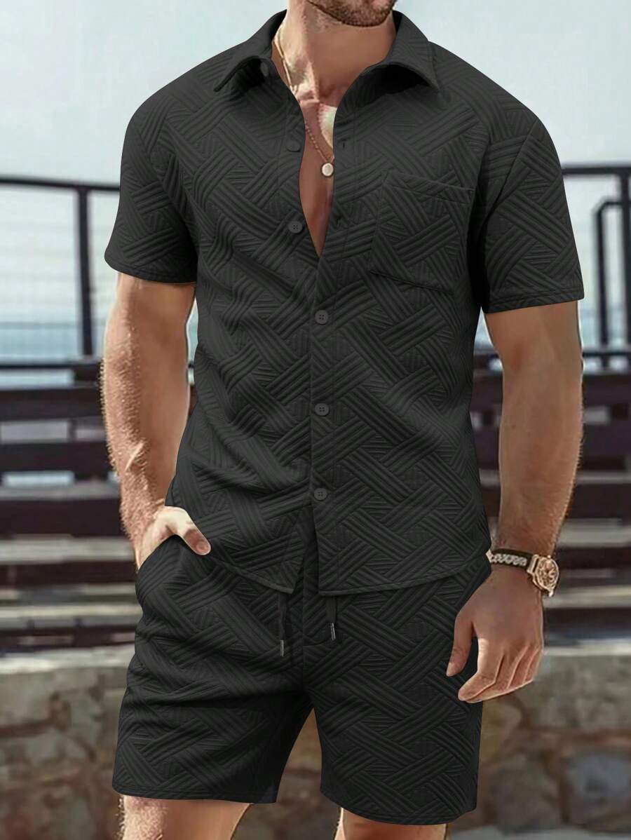Manfinity RSRT Men's Fashionable Simple Casual Summer Shirt Set - Black - View 1