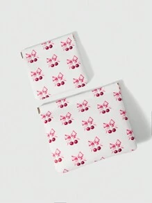 ROMWE Kawaii Cherry 时尚便携式多功能夹式收纳袋，波西米亚风 - 白色 - 查看 2