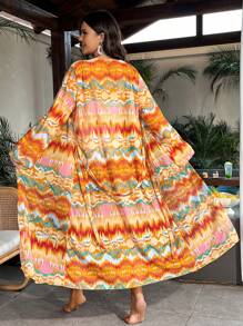 SHEIN Swim Curve Women's Plus Size Kimono (Random Print), For Summer Beach Vacation - Multicolor - View 2