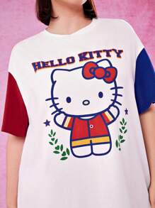 HELLO KITTY AND FRIENDS | SHEIN Plus Size Summer Cute Casual Sweet Cartoon English Print Colorblock Loose Tee & Shorts Set - Multicolor - View 7