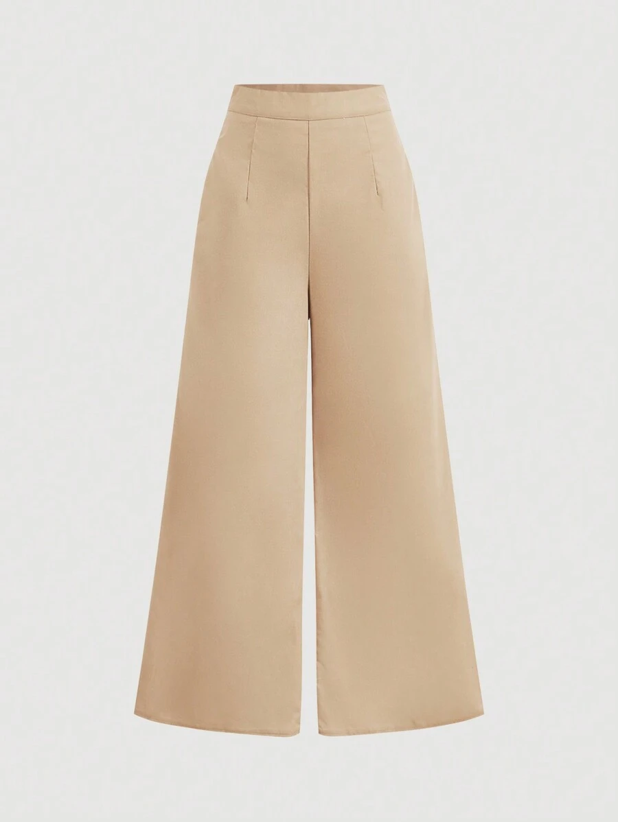SHEIN Privé Pantalon évasé en fibre de bambou à taille haute élégant et décontracté pour femme, idéal pour les vacances d'été. Avec poches, convient pour les mariages/fiançailles, les concerts/festivals rave, la remise des diplômes
