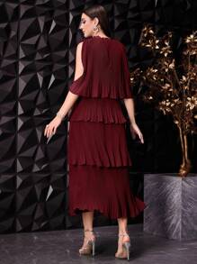 Modelyn Burgundy Red Women's Solid Color Ruffle Ruffle Party Dress Long Evening Dresses - Burgundy - View 2