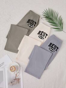 סט תחתונים ללבוש ביתי מודפס באנגלית 3 יחידות - ריבוי צבעים - ראה 1