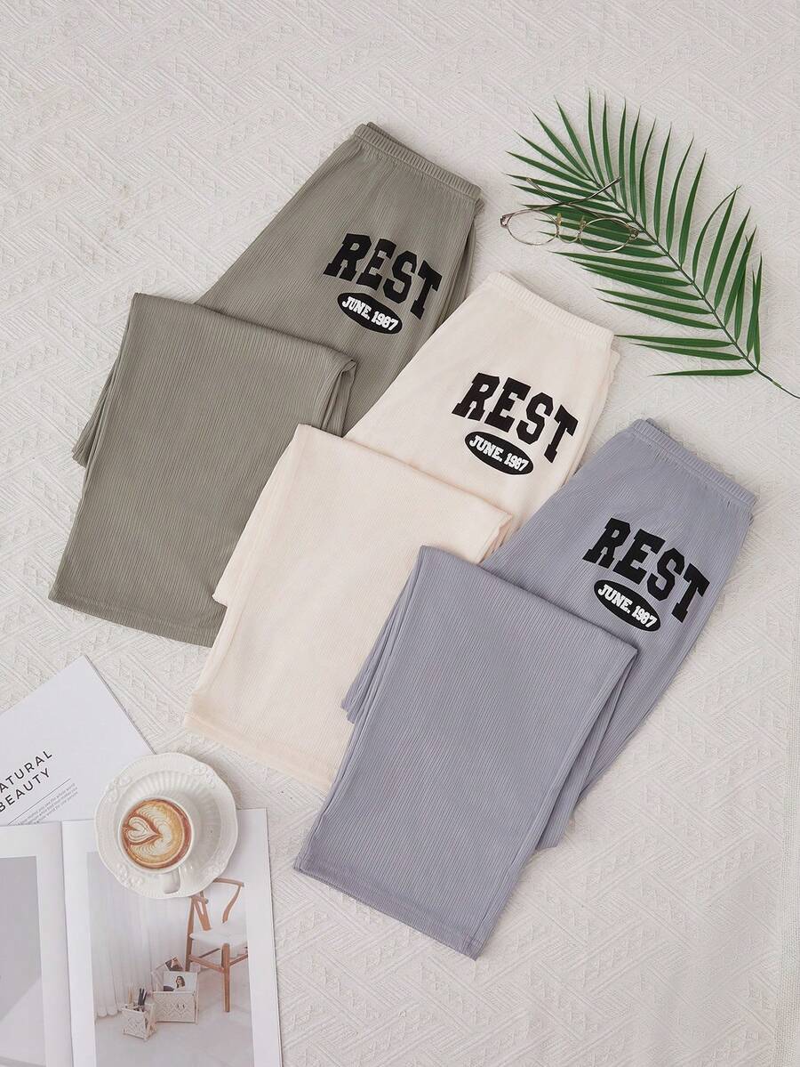 סט תחתונים ללבוש ביתי מודפס באנגלית 3 יחידות - ריבוי צבעים - ראה 1