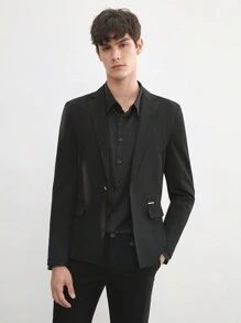 AKNOTIC Business Casual 易护理男士老式商务休闲梭织西装外套，适合春秋季节，适合工作场所，适合秋冬 - 黑色 - 查看 5