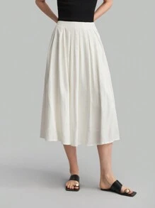Ontre Falda casual para mujer de unicolor y sencillo - Blanco - Ver 3