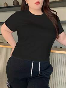 Dazy Plus Camiseta básica de cuello redondo de talla grande para verano