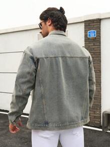 Manfinity Homme Jachetă de blugi casual retro, elegantă, perfectă pentru muncă și petrecere a timpului liber