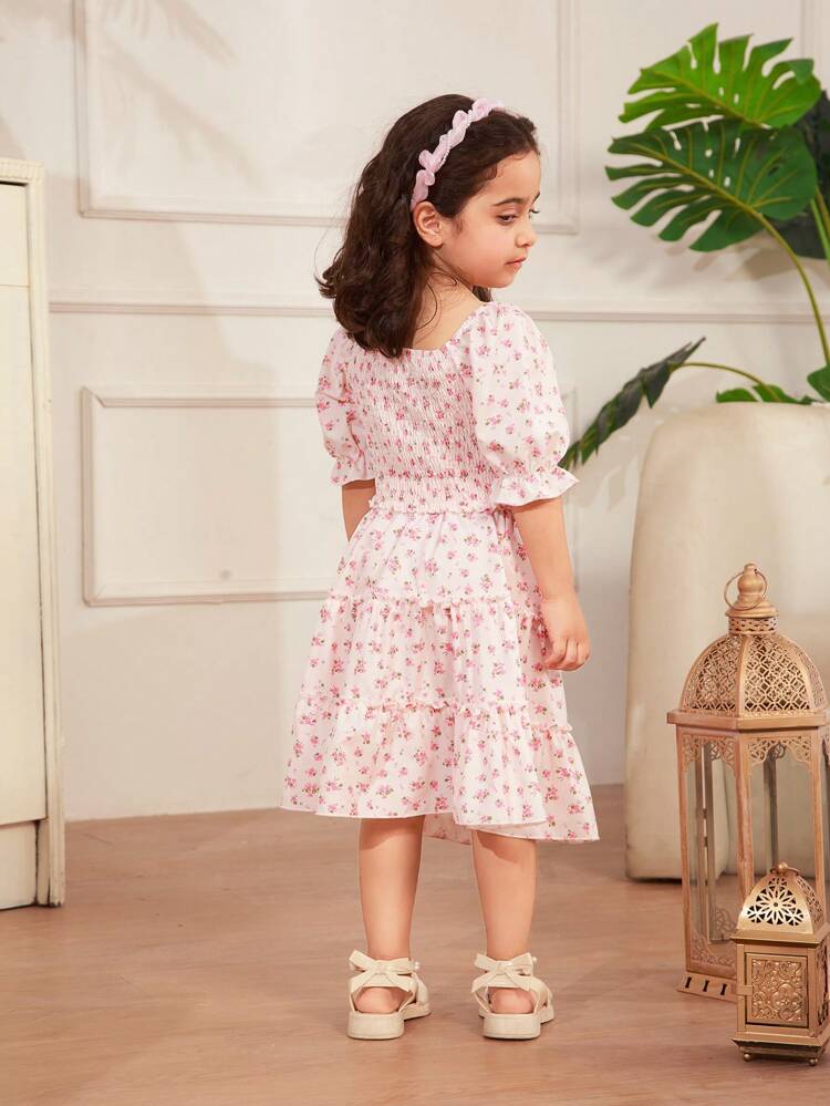 Young Girl Light Pink Square Collar Top And Light Pink A-Line Loose Skirt Family Matching Outfits (4 Pieces Sold Separately)