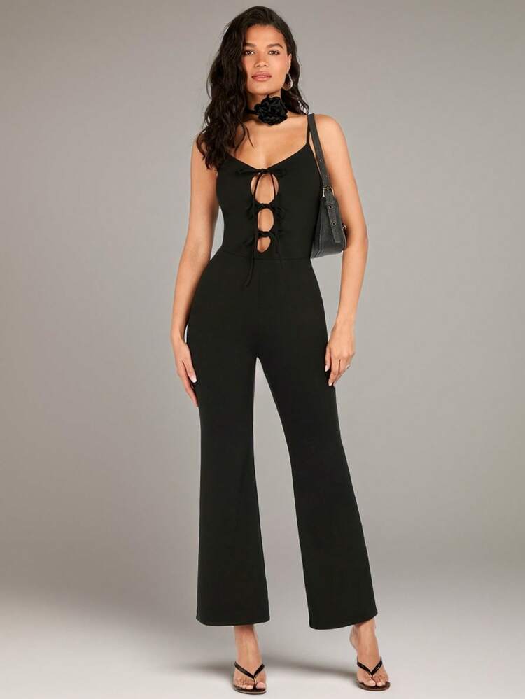 Black Hollow Out Bowknot Bandage Bodycon Sexy Summer Women Dress For Party, Graduation, Birthday Teens, Y2K, Grad Dress And Women Rompers