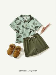 Cozy Pixies Baby Jungen gestricktes Set mit weicher Polo-Kurzarm Strickjacke mit Blume Muster und einfarbigen Shorts, 2 Stücke Outfit