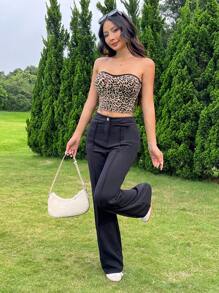 SHEIN EZwear 90's Leopard Print Tube Knit Top - Multicolor - View 7