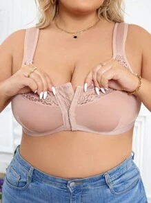 3pcs/Set Plus Size Lace Spliced Wireless Bra - Multicolor - View 3