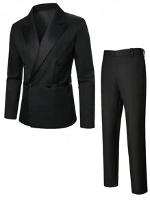 Manfinity Bizformal Men's Fashionable Solid Color Versatile Daily Business Suit - Black - View 4
