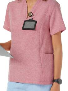 TaskEZ Top uniforme quotidiano semplice di colore solido - Rosa - Visualizzare 6