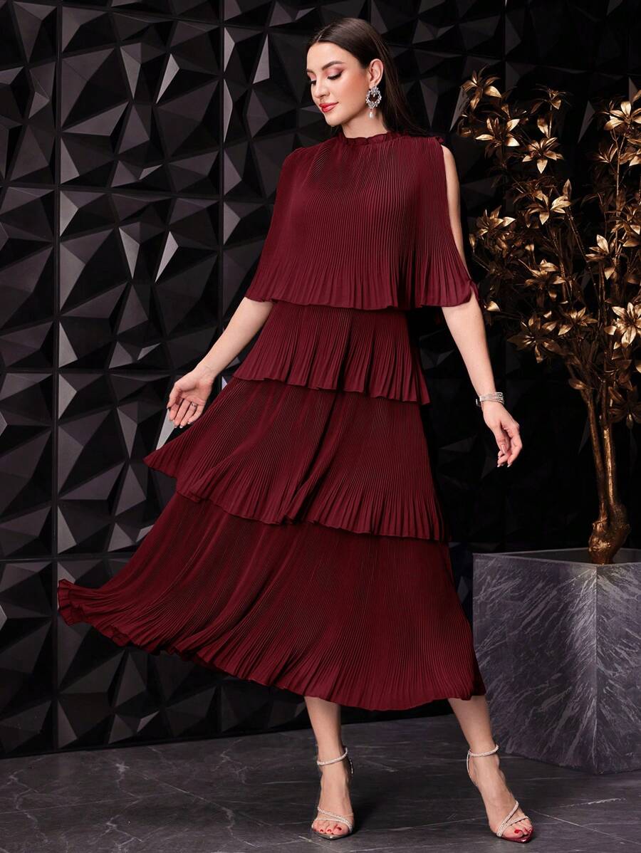 Modelyn Burgundy Red Women's Solid Color Ruffle Ruffle Party Dress Long Evening Dresses - Burgundy - View 1