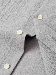 Men's Casual Short Sleeve Shirt, Button-Down Cuban Collar Vacation Shirt, Fashion Textured Summer Beach Shirt - Light Grey - View 7