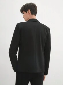 AKNOTIC Business Casual 易护理男士老式商务休闲梭织西装外套，适合春秋季节，适合工作场所，适合秋冬 - 黑色 - 查看 6