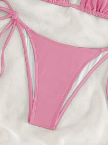 Swim Mod Women's Summer Beach Solid Color Halter Neck Tie Two-Piece Bikini Set