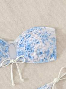 Swim Mod Conjunto de bikini de verano floral para playa de mujer con push-up, sin tirantes y huecos con patrón impreso (aleatorio) y Bottom - Multicolor - Ver 3