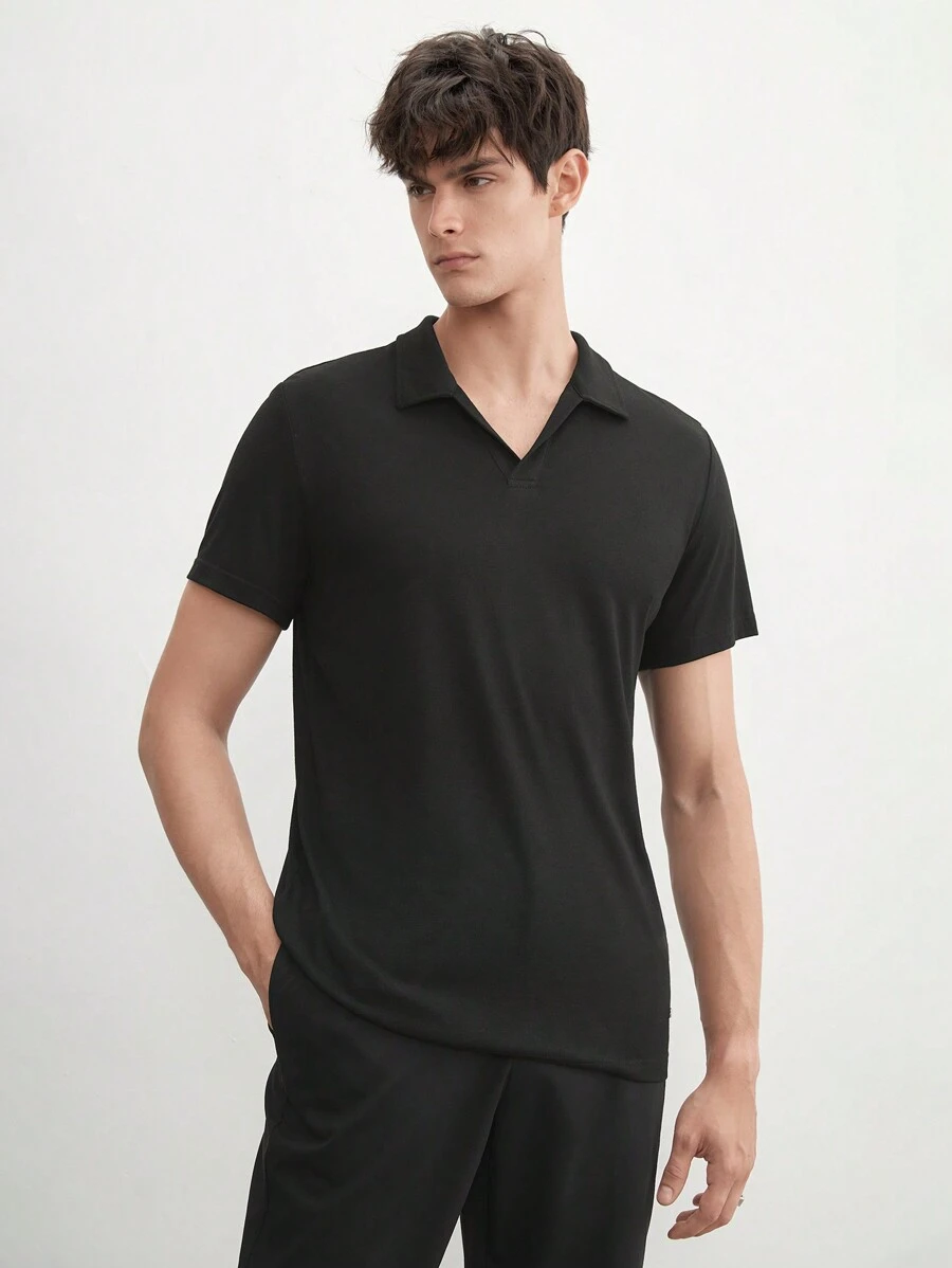 Manfinity VCAY Easy Care Men's Solid Black Short Sleeve Casual Polo Shirt, Suitable For Summer Daily Wear - Black - View 1