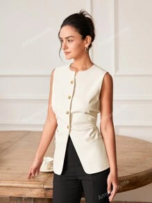 Chaleco de mujer sin mangas acortado para uso casual en la oficina, con diseño elegante y ceñido al estilo "Old Money", para primavera/verano