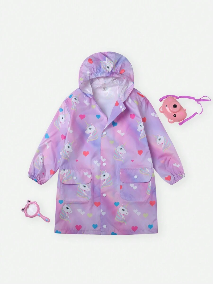 Girls' Cute Unicorn Printed Purple Raincoat For Toddlers - Purple - View 1
