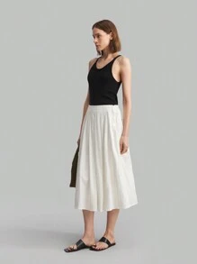 Ontre Falda casual para mujer de unicolor y sencillo - Blanco - Ver 5