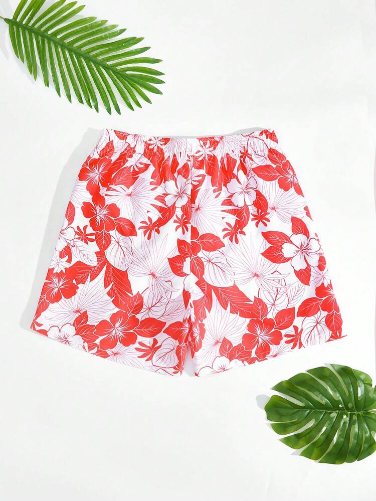 Men's Floral Print Vacation Drawstring Waist Loose Beach Shorts