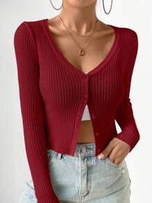 EMERY ROSE Slim-Fit Women Spring And Autumn Long-Sleeve Cardigan With Pockets And Single Breasted Button,Long Sleeve Tops Fall Winter Cloth For Women - Burgundy - View 7