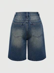 ROMWE Grunge Punk Damen Bermuda Denim Shorts mit Kreuzmuster und Taschen für den lässigen Look