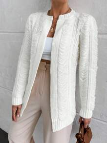 EURMUSE Elegant Long Sleeve Texture Pattern Detailed Cardigan - White - View 8