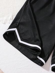 Leap Crew Quần short vải tương phản màu sắc thường ngày cho bé trai tuổi teen, dáng rộng, thích hợp mặc khi đi chơi, chơi thể thao, bóng rổ, mùa xuân/hè - màu đen - Xem 7
