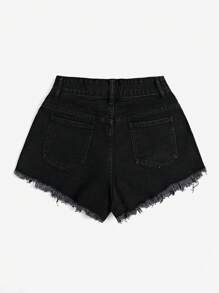 Breezaya 女士純色簡約休閒織邊短褲，適用於日常穿著