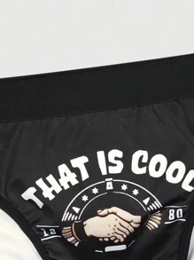 Men's Fashion Handshake Letter Printed Triangle Shorts - Black and White - View 3