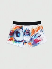 男士色彩繽紛的鯊魚印花短褲 - 彩色 - 查看 3
